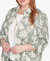 Alfred Dunner Plus Soutache Leaf Top with Necklace