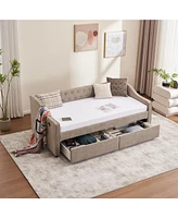 Twin Upholstered Daybed with Storage Drawers and Velvet