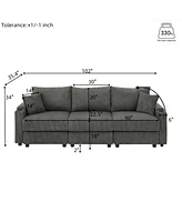 Modern Sofa Bed with Storage, Ottomans, & Charging Ports