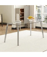 71" Glass Top Dining Table, Silver Metal Legs
