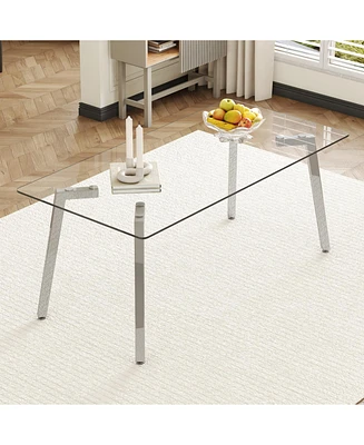 71" Glass Top Dining Table, Silver Metal Legs