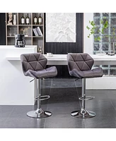 Velvet Diamond Tufted Swivel Adjustable Height Barstool, Set of 2, Gray