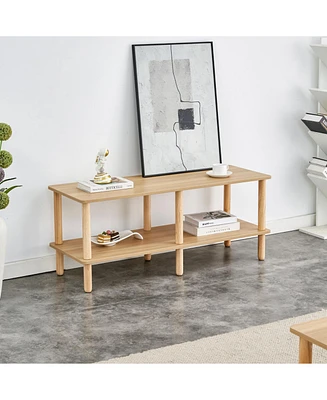 2-Tier Tv Stand with Storage Shelf and Rubberwood Legs