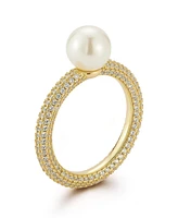 Rachel Zoe 14K Gold Plated Sterling Silver Pearl Pave Band Ring