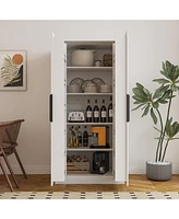62.99in Kitchen Pantry Cabinet, White Freestanding Buffet Cupboards Sideboard with Doors & Shelves, Kitchen Pantry Storage Cabinet for Kitchen, Living