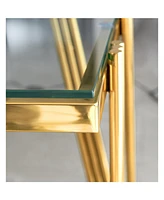 20" Square Gold End Table - Glass Top & Storage