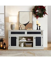 Embossed Tv Stand with Open and Closed Storage, Sliding Door, 58.27"W