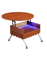 Round Lift-Top Coffee Table with Wheels, Metal Frame and Multi-Color Lighting in 27.6"