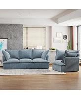 94" 3+1 Seater Cloud Sectional Sofa, Blue Chenille