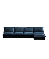 Slipcovered Modular Sectional Sofa with Detachable Ottoman (Blue Chenille)