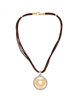 Pre-Owned Bvlgari Tondo Heart Necklace Stainless Steel with 18K Gold and Cord