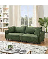 Green Corduroy Sofa Bed with Pillows for Living Room