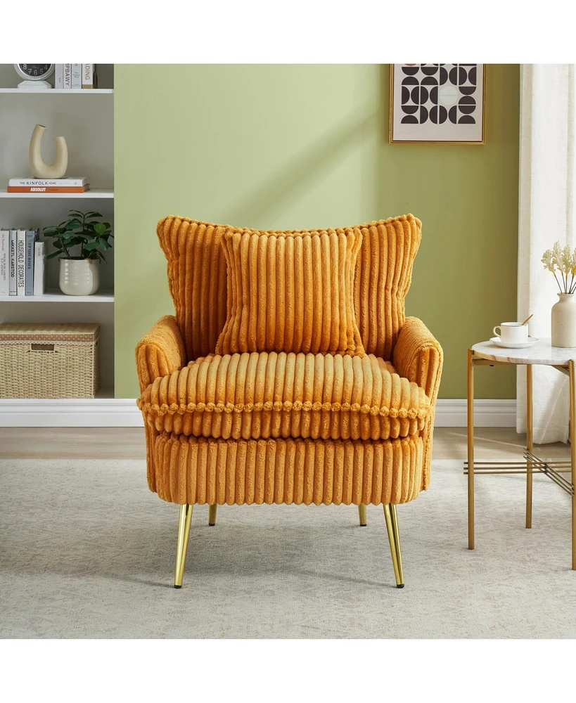 30.31 inch single chair Fashion sofa, yellow sofa, coarse corduroy fabric, soft and comfortable, suitable for apartment office living room bedroom mee