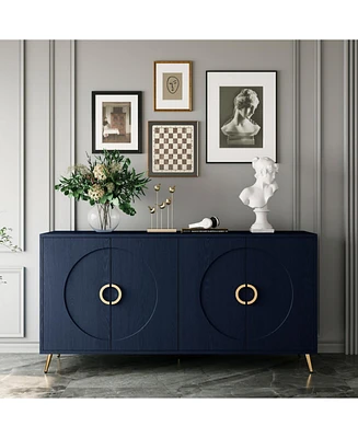 Modern Lacquered 4 Door Wooden Cabinet Sideboard Buffet Server Cabinet Storage Cabinet, for Living Room, Entryway, Hallway, Office, Kitchen and Dining