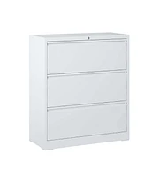 Lateral File Cabinet 3 Drawer, White Filing Cabinet with Lock, Lockable File Cabinet for Home Office, Locking Metal File Cabinet for Legal/Letter/A4/F