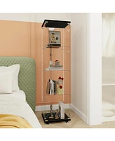 Black Tempered Glass Cabinet w/ Led, Lock & Wheels