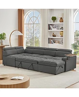 Grey Fabric Sectional Sofa with Storage Ottoman