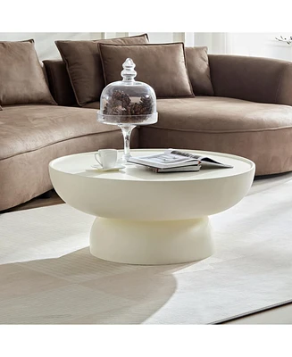 35.43''Fiberglass Cream Style Coffee Table for Living Room,Apartment,Matte White Table front of the Sofa, Irregular Center Table,No Need Assembly