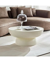 35.43''Fiberglass Cream Style Coffee Table for Living Room,Apartment,Matte White Table front of the Sofa, Irregular Center Table,No Need Assembly