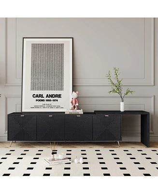 Extendable Tv Cabinet with Storage, Adjustable Shelves, Lacquered Wood Veneer
