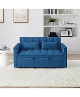 54.33 inch versatile foldable sofa bed in 3 lengths, modern sofa sofa sofa velvet pull-out bed, adjustable back (Blue)
