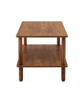 Modern 2-Tier Coffee Table with Open Shelf, Rubberwood Legs