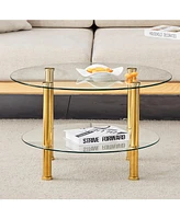 Contemporary Glass Coffee Table with Gold Legs (27.5" Top, 23.6" Bottom)
