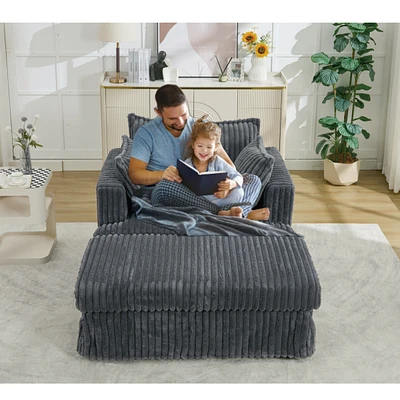 47.7'' Oversized Corduroy Chaise Longue with Ottoman, Deep Seat Reclining Chair Sofa, Comfy Thicked Upholstered Pad Chair, with Foot Stool, Oversize,