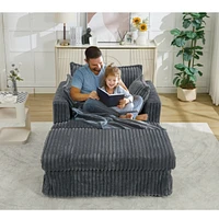 47.7'' Oversized Corduroy Chaise Longue with Ottoman, Deep Seat Reclining Chair Sofa, Comfy Thicked Upholstered Pad Chair, with Foot Stool, Oversize,