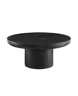 35.98inch Round Coffee Table with Cylindrical Leg,Wood Veneer Tabletop Table,Rounded Sofa Side Table for living Room Office,Black