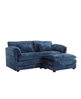 Chenille fabric, removable armrests with side pockets, high density sponge filling, oversized double sofa with footstool