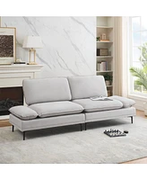 Woven Cotton Linen Curtains in Light Grey (89")