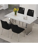 Sintered Stone Dining Set with 4 Shell Textured Chairs