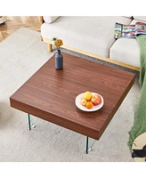 Walnut Square Coffee Table with Tempered Glass Legs (31.5"x31.5")