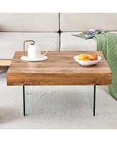 Natural Style Square Mdf Coffee Table - 31.5"x31.5" with Tempered Glass Legs.Density Board Sticker,Reinforced Glass