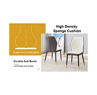 Black Marble Dining Set with White & Gray Pu Chairs