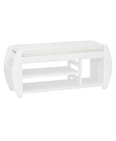Retro Multifunctional Storage Bench with Cushion and Curved Side Panel for Entrance and Living Room (Black