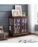 Led Display Cabinet with Adjustable Shelves, Lattice Doors