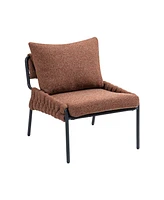 Cozy Accent Lounge Chair with Braided Upholstery, Metal Frame (Brown)