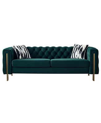 Chesterfield Modern Tufted Velvet Living Room Sofa, 84.25"W Couch,Green