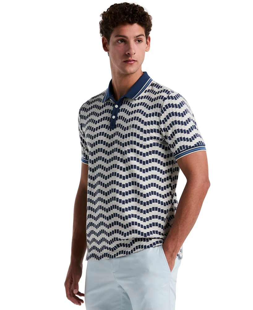 Original Penguin Men's Slim Fit Short Sleeve Zig Zag Textured Polo Shirt