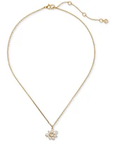 Kate Spade New York Gold-Tone Cubic Zirconia & Imitation Pearl Flower Pendant Necklace, 16" + 3" extender