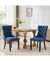 Nikki Tufted Upholstered Linen Dining Chair (Set of 2), Blue Linen