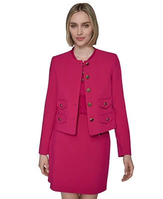 Karl Lagerfeld Paris Women's Collarless Four-Pocket Crop Blazer