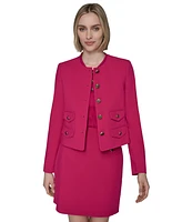 Karl Lagerfeld Paris Women's Collarless Four-Pocket Crop Blazer