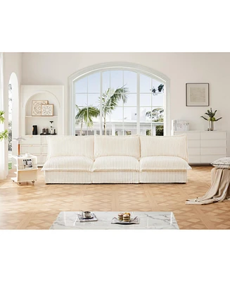 Modern 3-Seater Armless Sofa with Deep Seat in Cream Corduroy