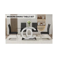 Translucent Glass Dining Set: Rectangular Table (63"x35.4") with 4 Pu Chairs