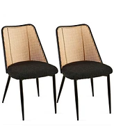 Black Rattan Dining Chairs (Set of 2) with Cane Backs