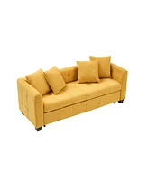 Yellow 3-Seater Flannel Sofa Bed