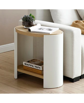 2-Layer Storage Nightstand Table (Natural and White)